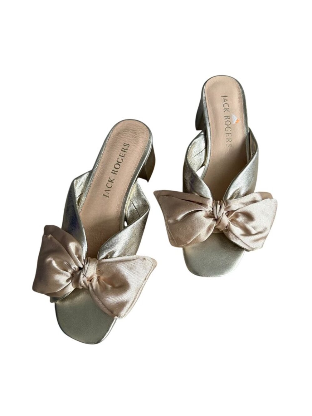 JACK ROGERS Gold Leather Bow Heels Size 8 - Picture 9 of 9